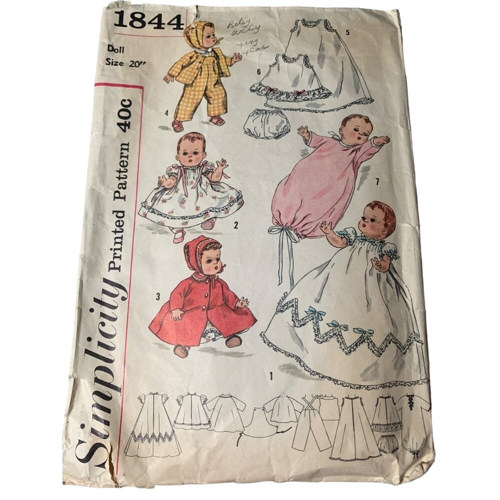 Simplicity 1844 Doll Sewing Pattern Size 20" Betsy Doll Clothes Wardrobe 1950s